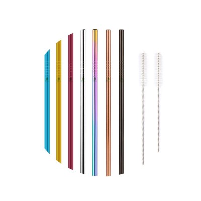 Colorful 304 Stainless Steel Straws Reusable Drinking Straw Bent Metal Straw with Cleaner Brush