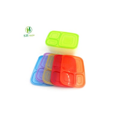 PP Plastic FDA Approved PP 3 compartments Bento Lunch Box  6 Pcs/Set